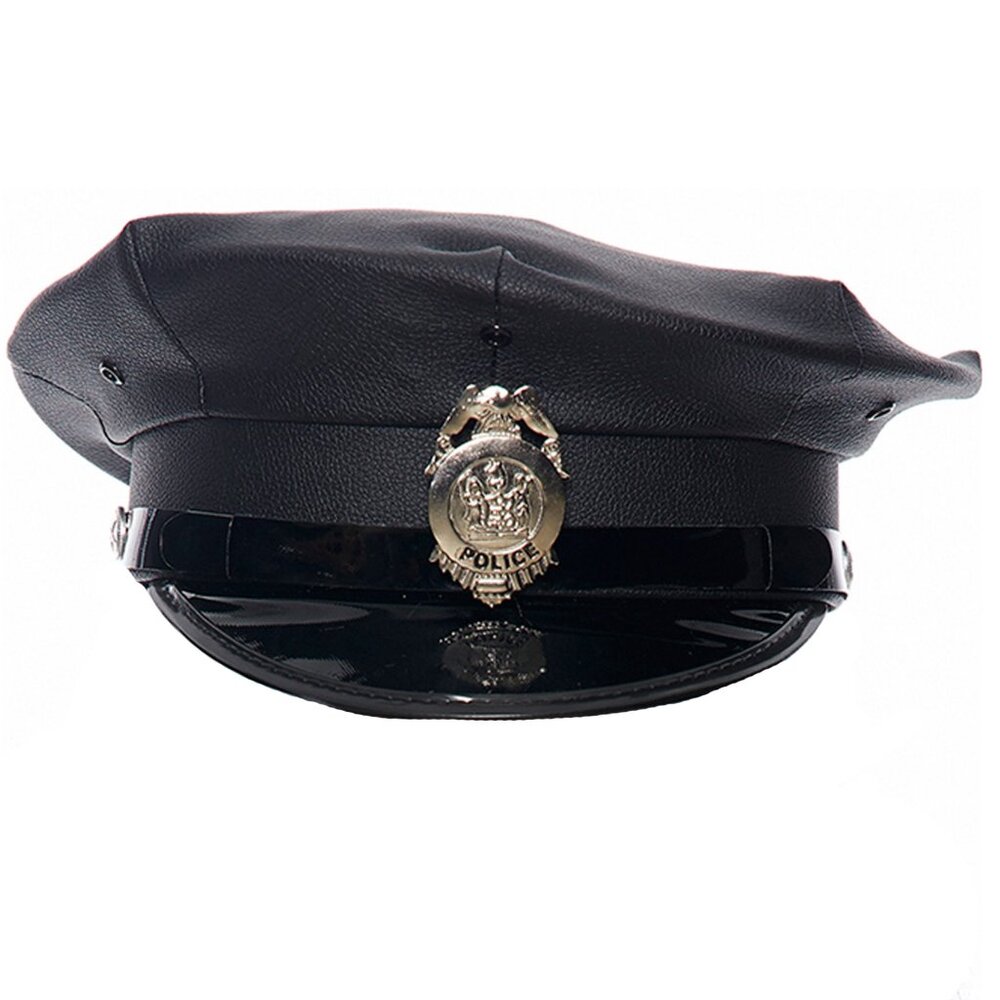 Vinyl Police Patrol Costume Hat Removable Badge